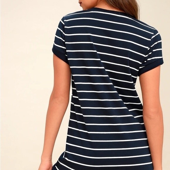 Lulus Cafe Society Navy Blue Striped Shirt Dress Size M Pre Owned - Picture 3 of 9